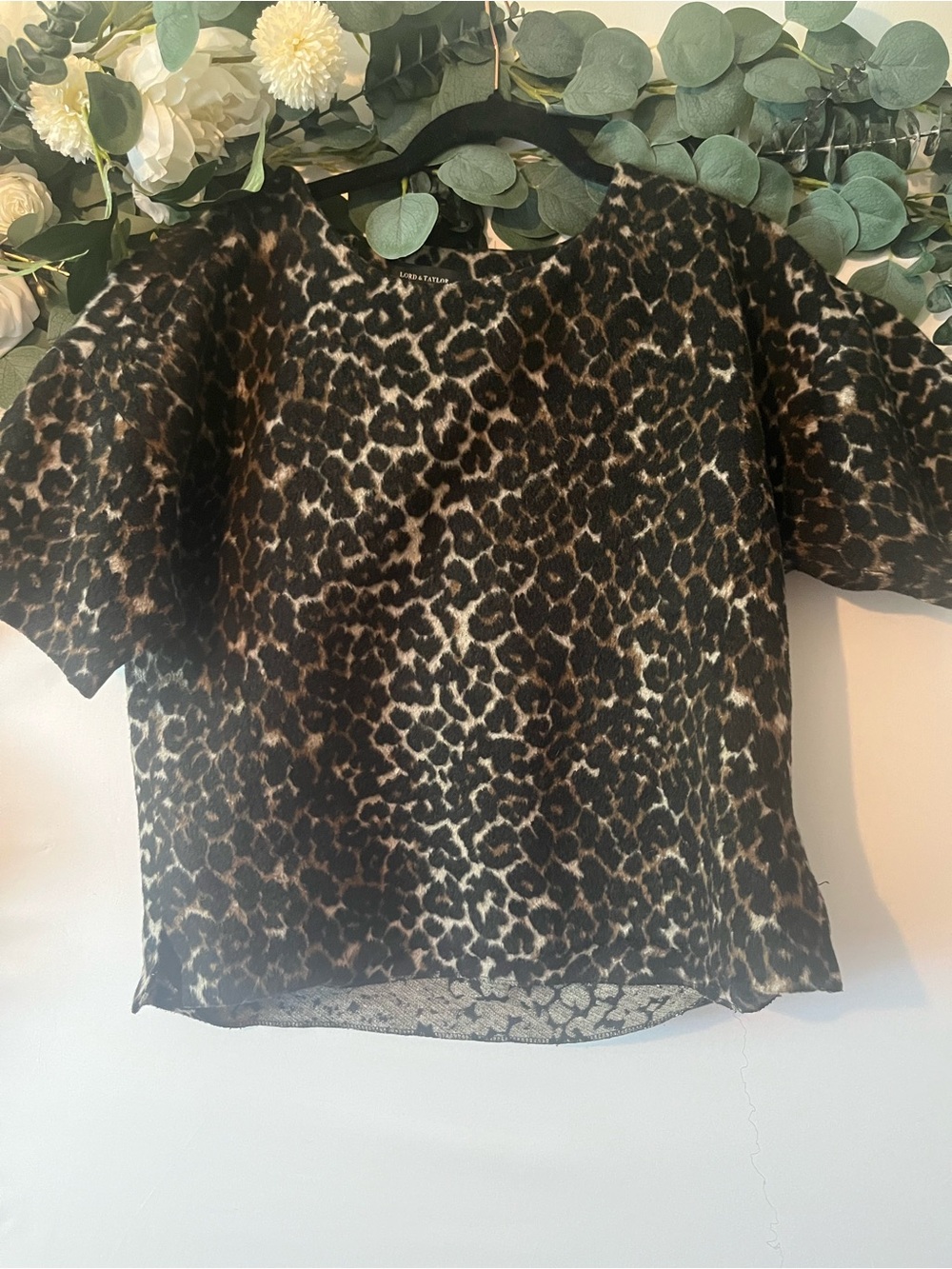 Lord & Taylor Brown and Black Leopard Print Top